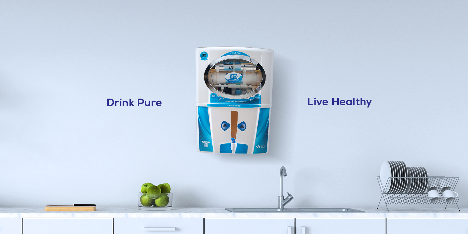 Modern water purifier in a kitchen setting